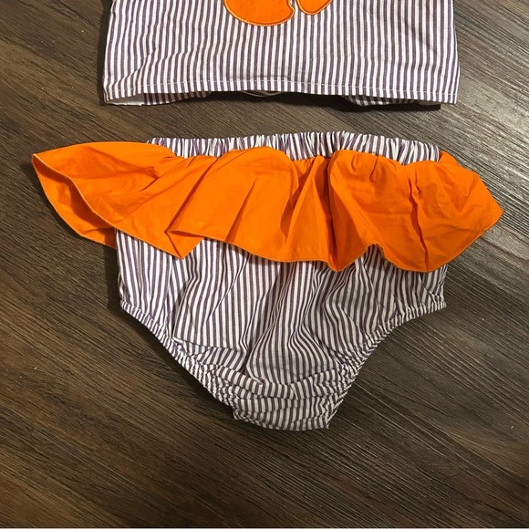 Baby girl Clemson Tigers 2 piece striped set size fits around 24months/2T - Picture 3 of 4